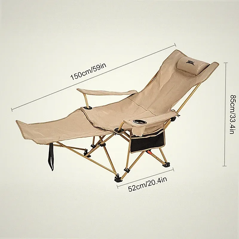 2-in-1 Reclining Camping Chair Lightweight Folding Camp Lounge Chair Adjustable