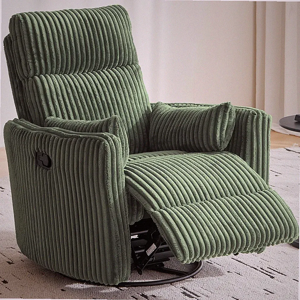 360 Swivel Recliner Chair, Nursery Glider Rocking Chair with 2 Pillows, Cordu...