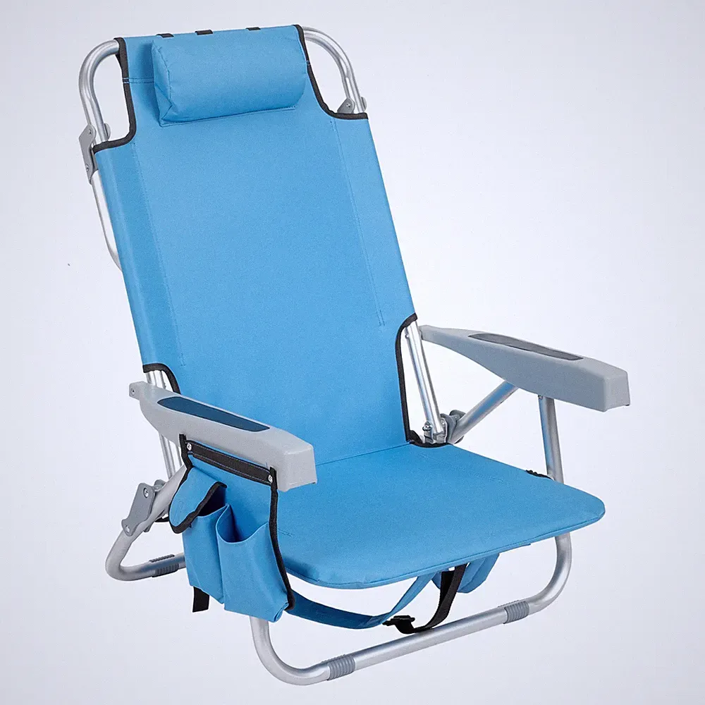 Folding Backpack Beach Chair Table Set 5-Position Outdoor Reclining Chair