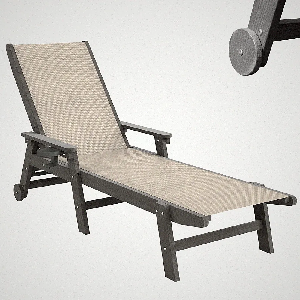 Lounge Chair Outdoor, HDPE Chaise Lounge with Wheels, 5-Position Recliner, Khaki
