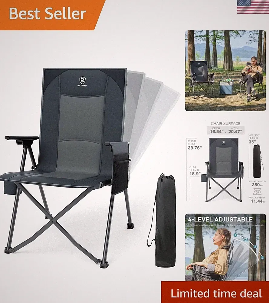 Luxury 4-Level Reclining Camping Chair - Lightweight Folding & 350 lbs Capacity