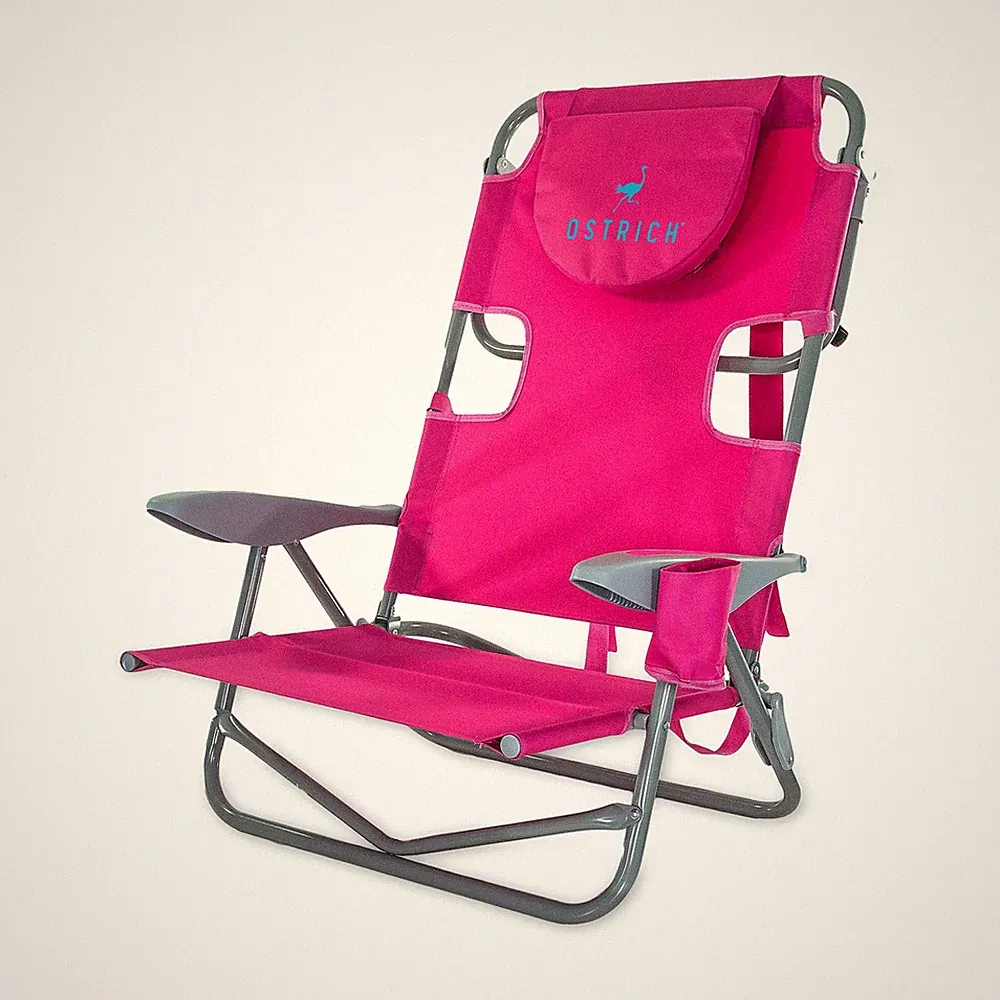 Ostrich On-Your-Back Lounge 5 Position Reclining Beach Lake Chair, Pink (Used)