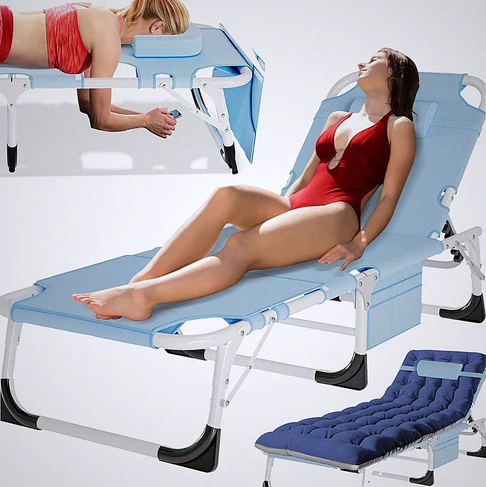 Oversized Beach Lounge Chair, 5-Position Adjustable Tanning Chair with Face Hole
