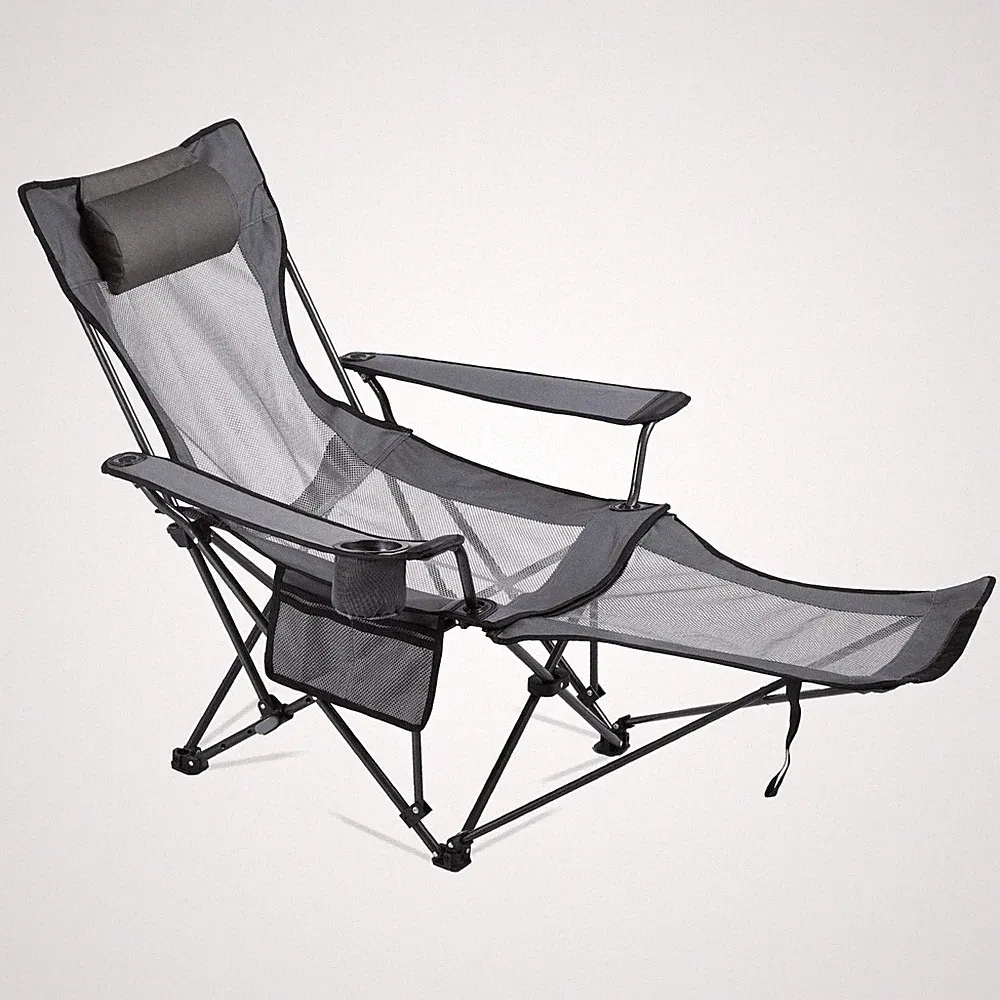 Reclining Camping Chair, 4 Adjustable Positions, Portable Folding Lounger For Ad